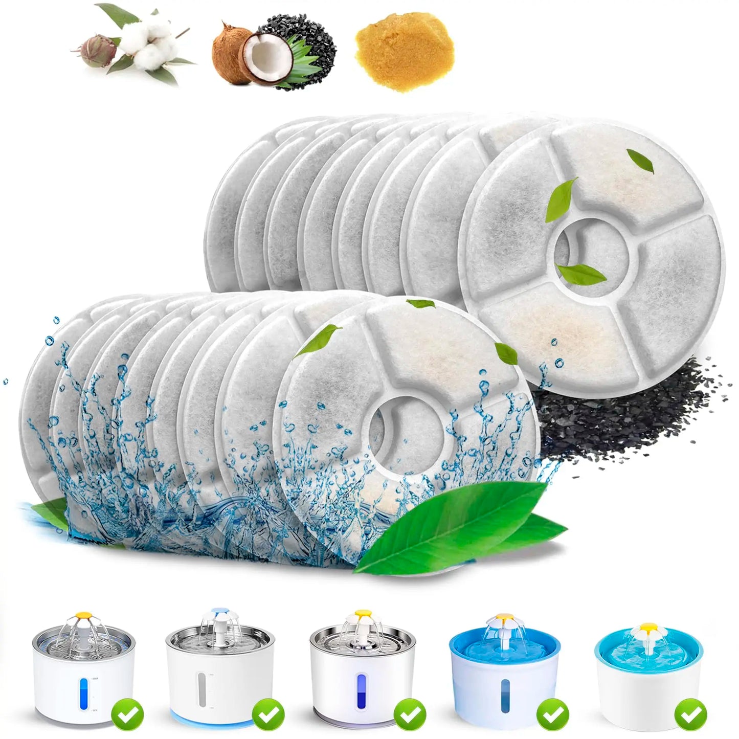 Filtres pour Fontaine à Eau Chat — Lot de 12 Filtres + 12 Éponges | PawNest